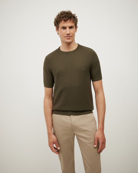 Frank Textured Short Sleeve Knit, Dark Khaki, hi-res